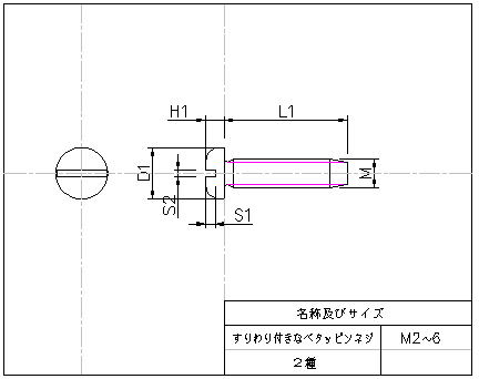 すりわり付きなべタッピンネジ（2種） JIS B 1115